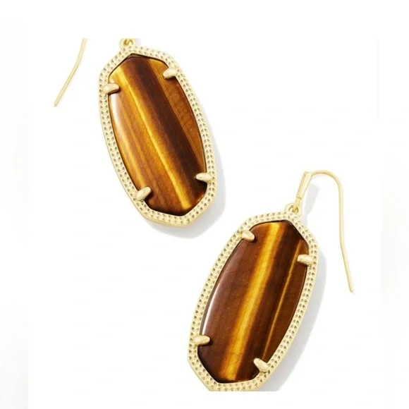KENDRA SCOTT Tiger’s Eye and Gold Earrings - Picture 1 of 4
